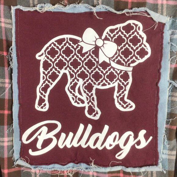 Reworked Bulldogs FLANNEL DENIM tee shirt patch Blue Medium - Picture 2 of 7